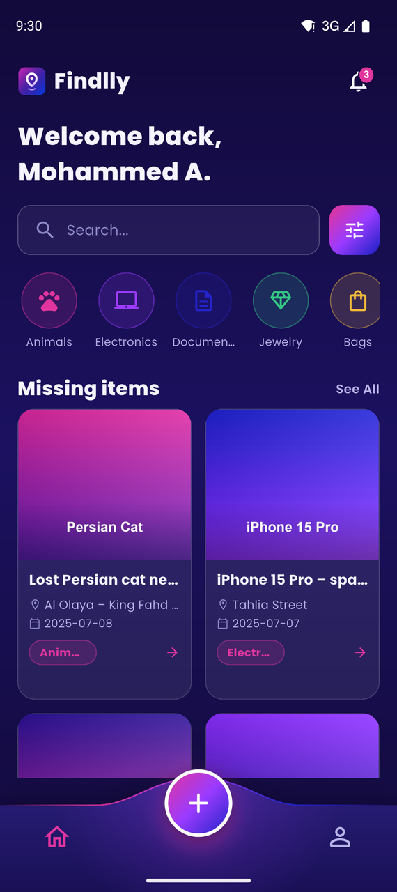 Findlly home screen
